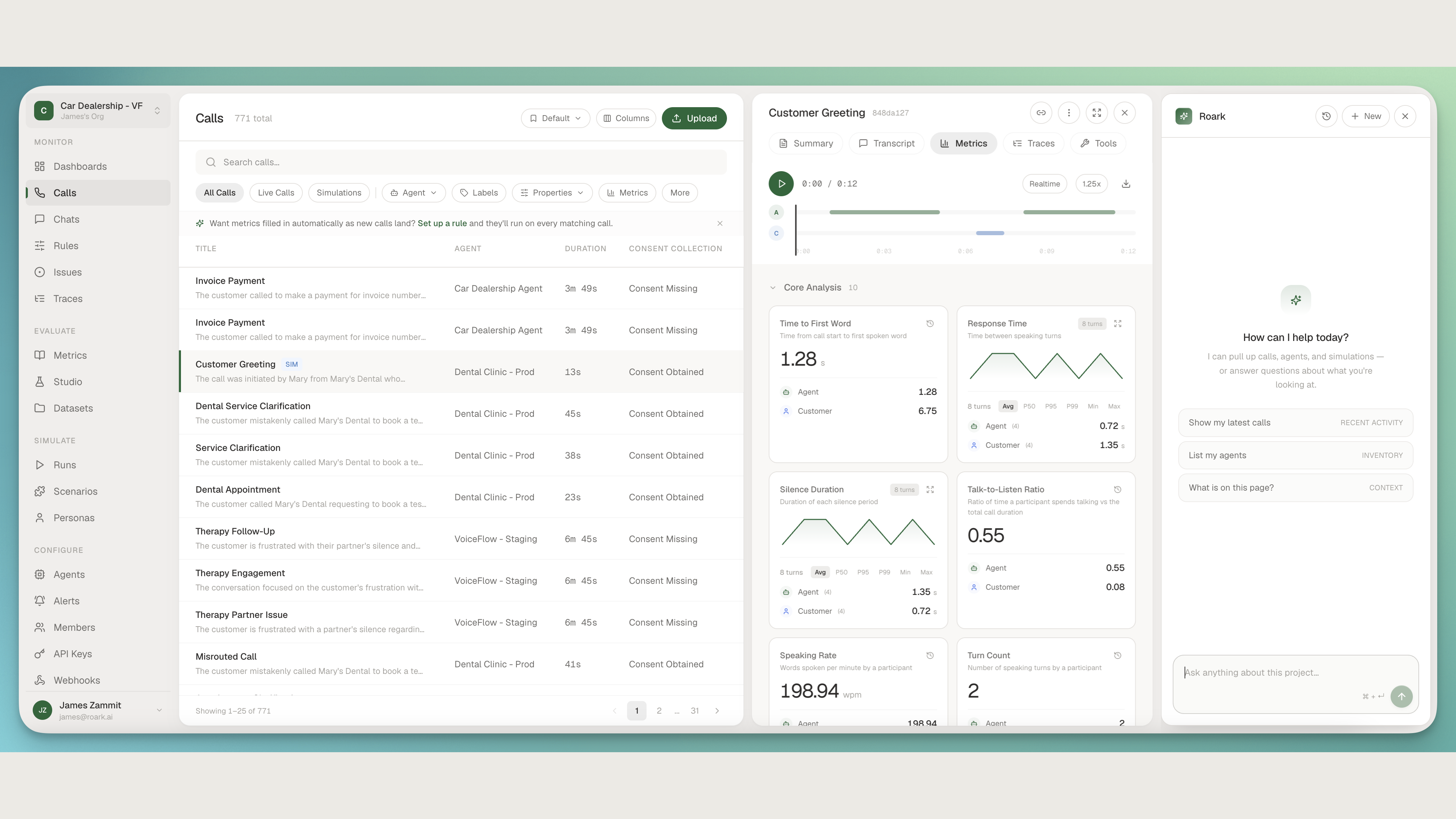 The new Roark platform dashboard