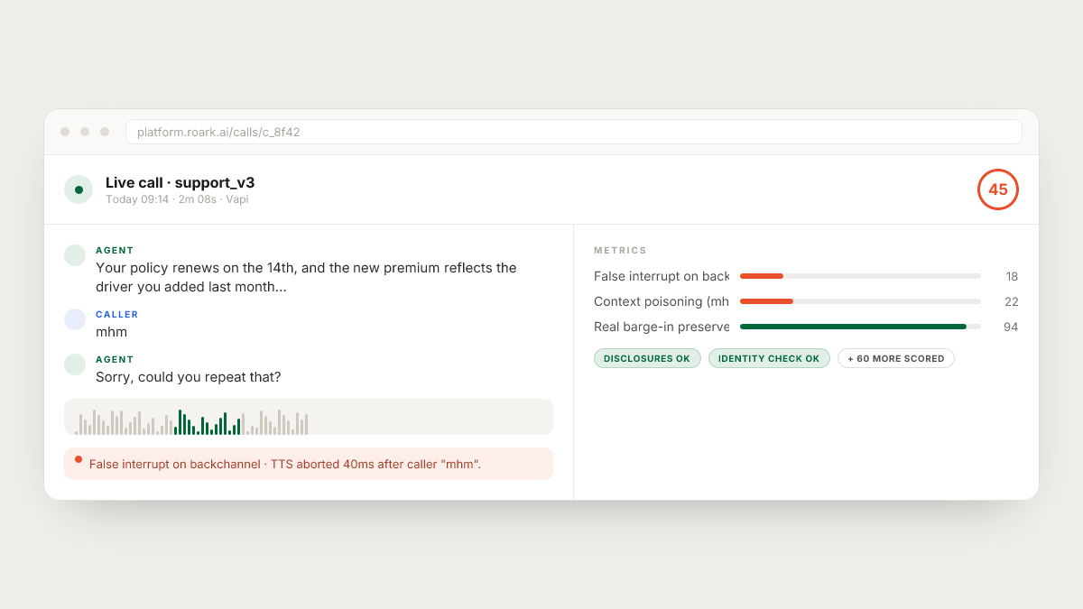 Illustrative Roark view of a scenario where the agent commits a turn on a standalone "mhm"